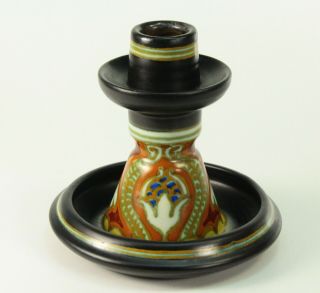 Antique 1898 - 1928 Pzh Gouda Art Nouveau Dutch Pottery Candle Holder W.  Tulip