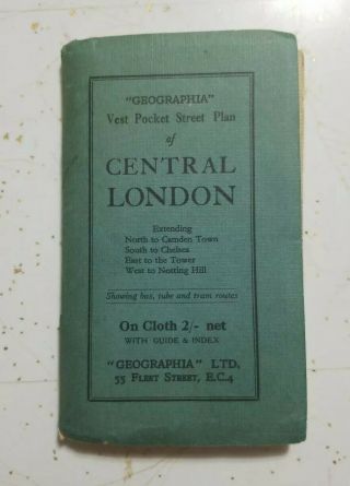 1918 Vest Pocket Street Plan Map Of Central London (geographia) Folding Map