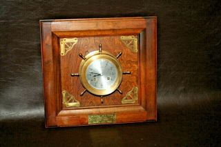 Antique Oak Framed Schatz 8 - Day 7 - Jewel " Ships Bell " Hanging Wall Clock