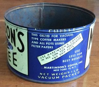 Vintage Martinson ' s 1 Lb Coffee Tin Without Lid 2