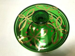 Vintage Mid Century Modern Green Glass Gold Striped Jar Candy Dish 3