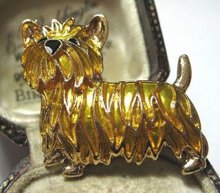 Vintage Style Sweet Gold Enamelled Yorkshire Terrier Yorkie Dog Pin Brooch