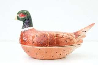 Vintage French Ceramic Two Part Pheasant Terrine,  Signed Michel Caugant 3
