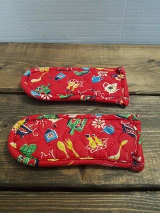 Vintage Red 70s Pot Holders / Pot Handle Covers / Pot Mitts Set Of 2