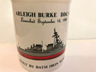 Uss Arleigh Burke Ddg 51 Coffee Mug Built By Bath Iron 3.  5 " Tall Ceramic