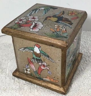 Vintage Robert M Weiss Trinket Box Reverse Painted Glass Hummingbird Wooden 2