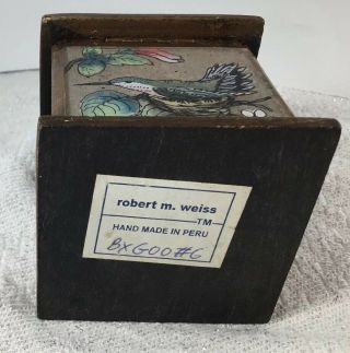 Vintage Robert M Weiss Trinket Box Reverse Painted Glass Hummingbird Wooden 3