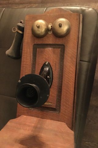Antique Stromberg Carlson Telephone Oak Wood Hand Crank Wall Box