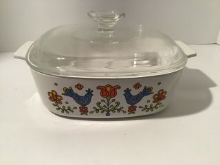 Vintage Corning Ware A - 2 - B Country Festival 2qt Casserole Baking Dish Lid 1975