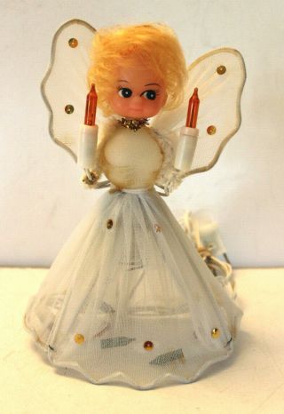 Vtg Retro Mcm Lighted Christmas Tree Topper Angel Doll 7 " White Dress Small