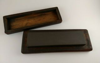 Vintage Antique Whetstone Oil Stone Knife Sharpener Tool,  Wood Base & Box Cover