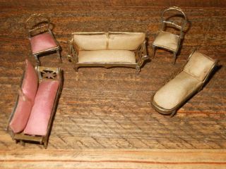 Vintage Dollhouse Miniature Soft Metal Furniture Couches Chairs & Fainting Couch