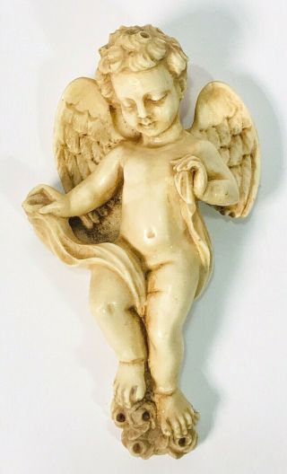 Heavenly Vintage Cherub Angel Resin Wall Hanging Figurine Plaque 5.  75 "