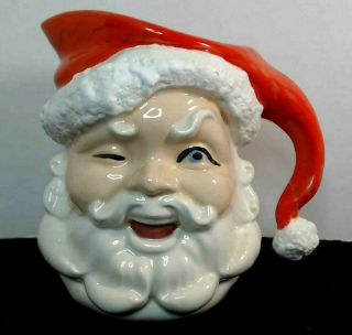 Vtg 1963 Winking Smiling Lg Santa Claus Pitcher Christmas Ceramic