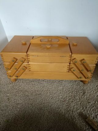 Vintage Made In Romania Wooden Sewing Box