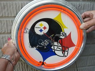 Pittsburgh Steelers Football Bar Man Cave Red Neon Wall Clock
