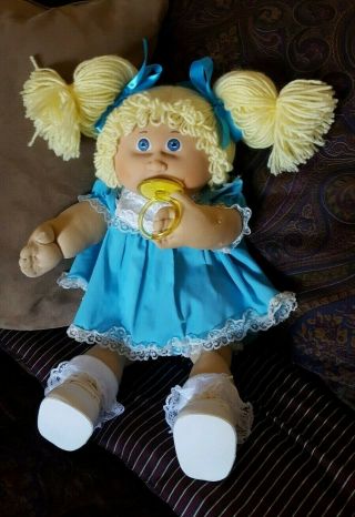 Vintage Cabbage Patch Jesmar Doll Blonde Ponytails Blue Eyes Paci Clothes Spain