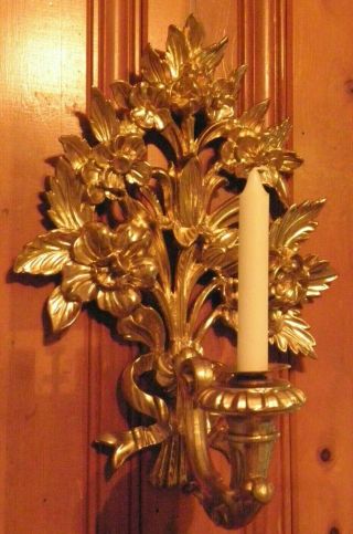 Vtg.  Italian Florentine Gold Gilt Tole Floral Candle Sconce Gorgeous