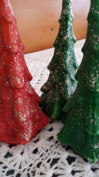 3 Mid - Century Christmas Tree Candles Green & Red 8.  75 " Tall Gurley Candle Co.  Ny