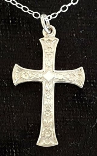 Sterling Silver Vintage Art Deco Antique Cross Crucifix Pendant Necklace
