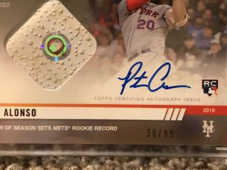 2019 Topps Now Pete Alonso Game Base Relic AUTO ’d 48/99 Rookie 422A 2