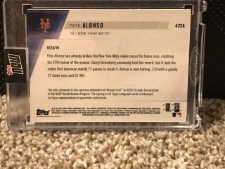 2019 Topps Now Pete Alonso Game Base Relic AUTO ’d 48/99 Rookie 422A 3