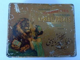Rare Vintage Lion & Lady Kyriazi Freres 100 Egyptian Cigarette Cairo Tin 1900s