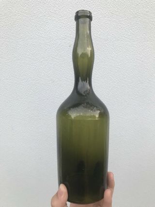 Antique Forest Green Colored Ladies Leg Bitters / Whiskey Bottle Full Of Bubbles