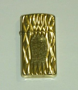 Vintage Zippo Golden Elegance Gold Vertical Bark Slim Lighter