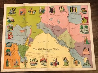 Vintage Map Of The Old Testament World W/ Pictures And Events 24.  5 " X 19 " Color