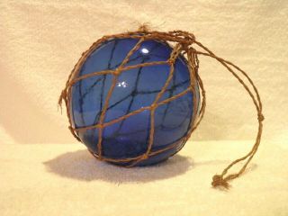 Vintage Cobalt Blue Hand Blown Glass Fishing Float Netting 5 " Have 2qty
