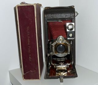 Antique Kodak Model B - 4 3 - A Autographic Folding Camera Red Bellows Bausch Lomb