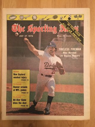 The Sporting News July 27,  1974 Mike Marshall Los Angeles Dodgers Ex
