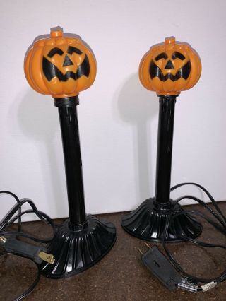 2 Big Vintage Pumpkin Electric Candolier Candle Light Up Blow Mold Halloween