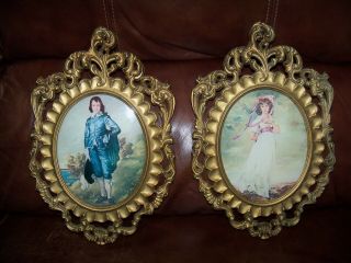 Vintage Pinkie And Blue Boy Framed Prints Ornate Depose,  Bubble Glass,  Italy
