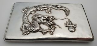 ANTIQUE CHINESE EXPORT SILVER CIGARETTE CASE w/ DRAGON (US Military Capt owned) 2