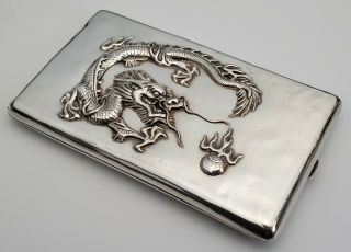 ANTIQUE CHINESE EXPORT SILVER CIGARETTE CASE w/ DRAGON (US Military Capt owned) 3