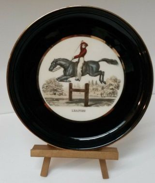 Vintage Equestrian Hyalyn Plate.  Titled " Leaping ".  Outstanding Tally Ho