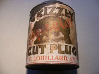 Rare Large Grizzly Tobacco Tin P.  Lorillard Co.