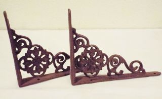 Pair,  Set Of 2 Vintage Antique,  Cast Iron,  Ornate Shelf Brackets Supports