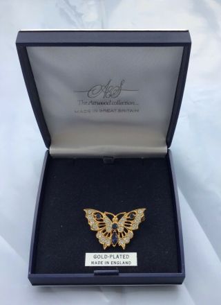 Stunning Vintage Attwood And Sawyer (a&s) Goldplated Butterfly Brooch Retro 1985