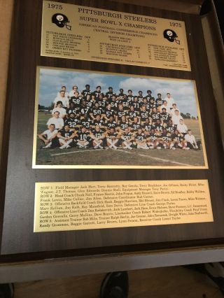 1975 Pittsburgh Steelers Bowl X Champ Plaque Team Photo And Season Record
