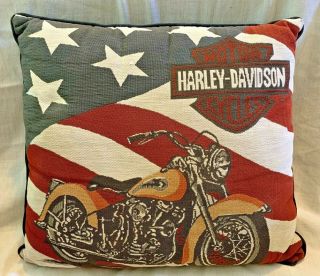 Harley - Davidson Decorative 16 " Throw Pillow Motorcycle American Flag Collectible