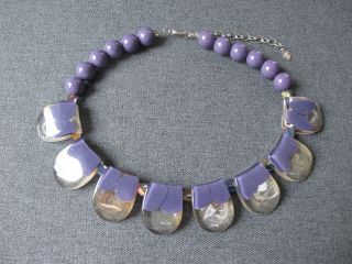 Vintage Signed Js Clear & Lilac Lucite & Plastic Collar Necklace J