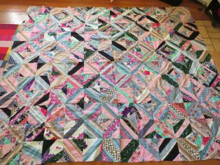 Vintage Unfinished Machine - Stitched Quilt Top Cotton Fabric Sewing 90 " X 76 "