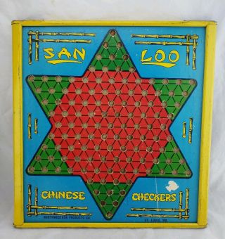 Vtg Northwestern Products San Loo Chinese Checkers Board Marble Holding Frame