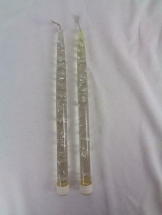 Vintage Lucite 11.  5 " Tapers Candles - Clear W/ Silver Flakes - Mid Century Decor