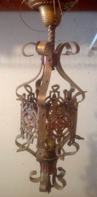 Vintage Spanish Revival Brass Hanging Pendant Light Wired Ready To Use