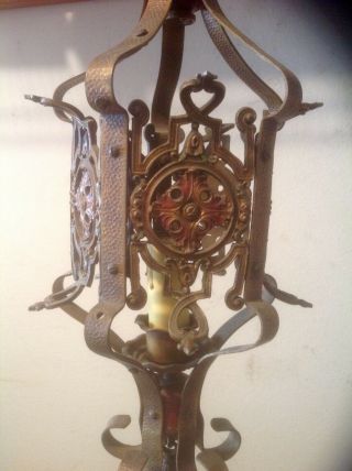 VINTAGE SPANISH REVIVAL BRASS HANGING PENDANT LIGHT WIRED READY TO USE 2