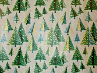 Vtg Christmas Wrapping Paper Gift Wrap Nos 1950 Atomic Era Trees Blue And Green